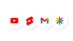 Icons for YouTube, YouTube Shorts, Gmail, and Google Ads displayed in white circles.