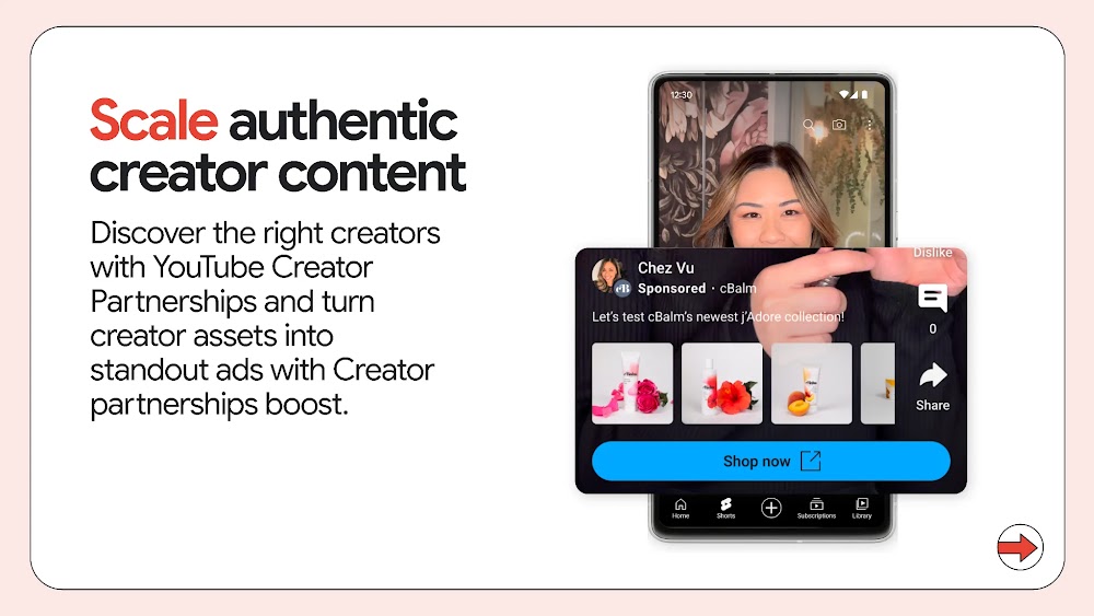 YouTube Shorts interface displaying shopping carousel.