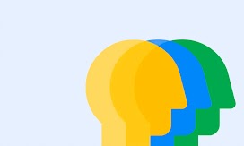 Tres cabezas de perfil y superpuestas en verde, amarillo y azul.