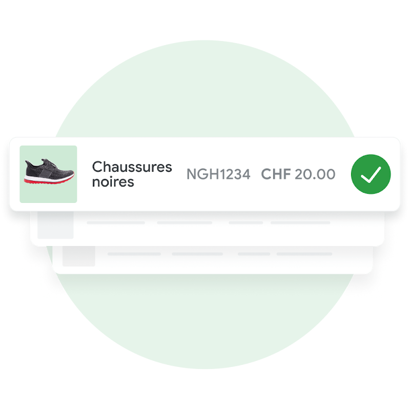 Interface montrant une liste de produits qu'un utilisateur peut voir lorsqu'il est connecté à Merchant Center.