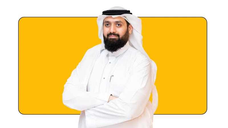 Photo of Mohammad Bin Jamil, Senior Marketing & Communications Manager, Address Jabal Omar Makkah. Behind the headshot, a big yellow rectangle.