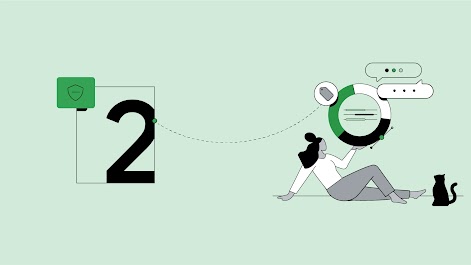 2. Una persona con capelli lunghi neri e pelle scura, che indossa una camicia bianca e pantaloni grigi, si rilassa sul pavimento accanto a un gatto nero, mentre un grafico circolare misura le interazioni online, come gli acquisti e i messaggi.