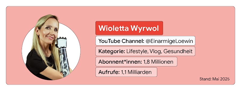 Die Creatorin EinarmigeLoewin und die ihre YouTube-Kanalreferenzzahlen sind abgebildet.