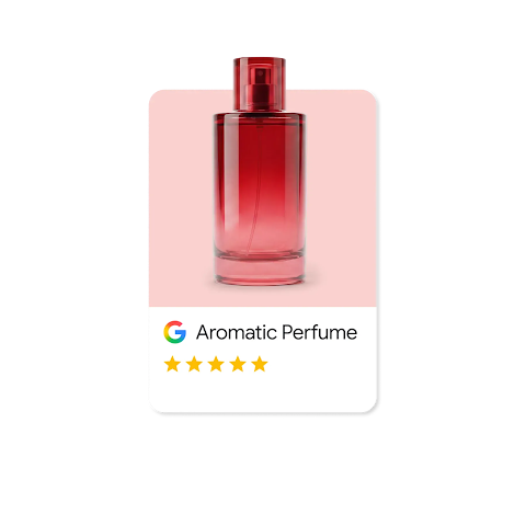 Google Search Ad of a red perfume bottle named: “Eau de toilette” and 5 stars review.