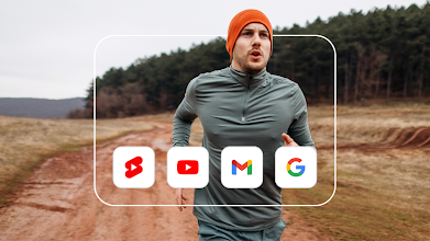 Hình ảnh một người đang chạy bên ngoài, xung quanh là giao diện người dùng của YouTube, Gmail và Khám phá.