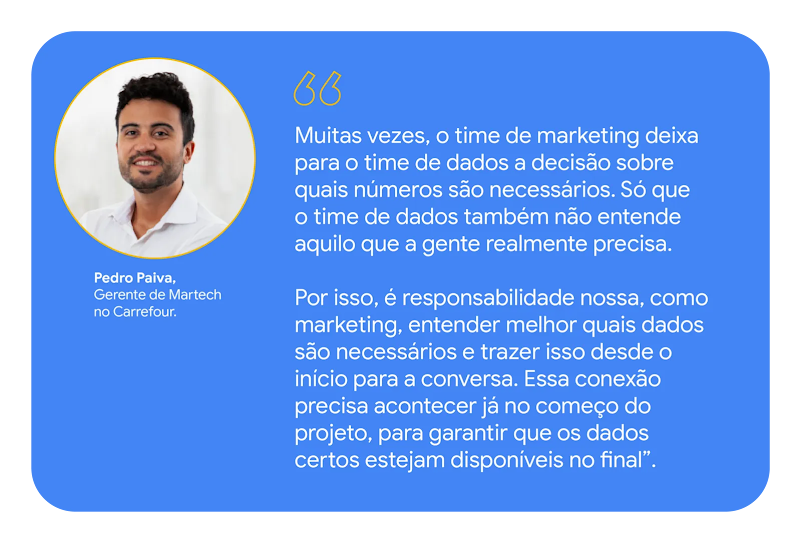 Ilustração com quote de Pedro Paiva, Gerente de Martech no Carrefour: 