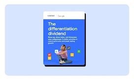 Against a pale blue background, copy reads: “Download the whitepaper”. To the left, a download icon inside a black circle. To the right, the front page of “The differentiation dividend” whitepaper.