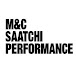 Wordmark logo for M&C Saatchi Performance with the name stacked across three lines in bold, black, sans-serif capital letters.