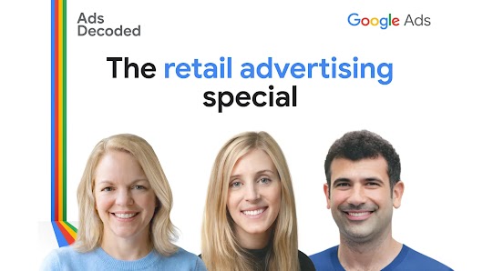 Copertina del podcast "Ads Decoded". Il titolo è "Ads Decoded", seguito dal testo "Hosted by Ginny Marvin, Ads Product Liaison" e accompagnato dal logo multicolore di Google Ads.
