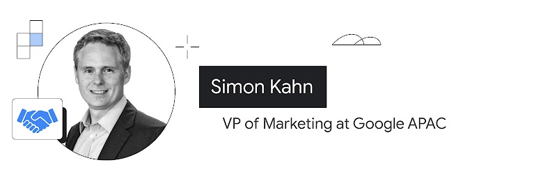 Retrato de Simon Kahn, VP de APAC marketing y de pagos globales NBU en Google. Tiene piel clara y cabello rubio oscuro corto, y usa una camisa debajo de una chaqueta oscura.