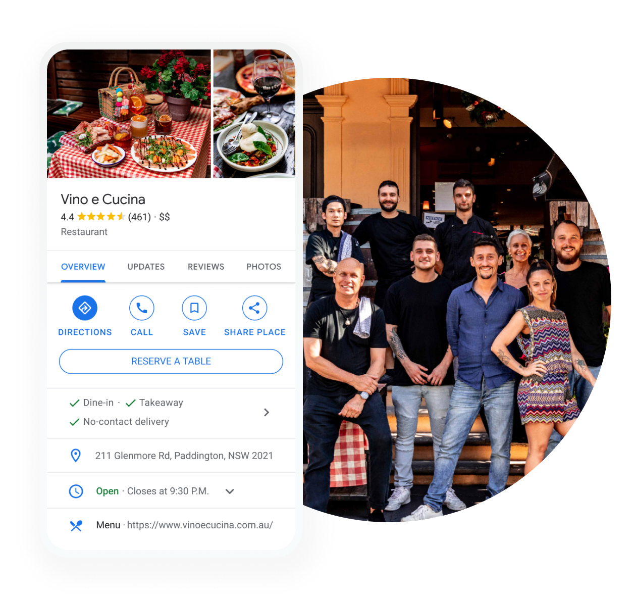 Restaurants Hero Image  - Image of a Restaurant Business Profile on a mobile device view