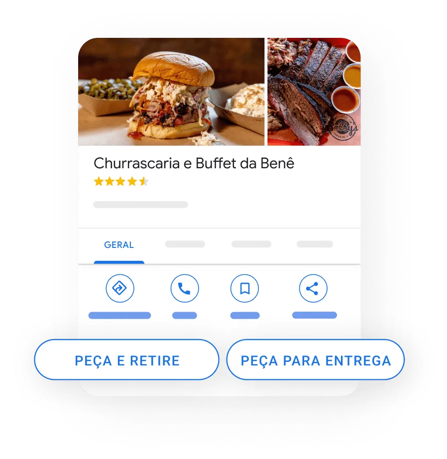 Imagem do Perfil de uma empresa em um dispositivo móvel destacando os botões da retirada e da entrega de pedidos