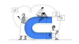 A white woman uses social media on her phone; a nonbinary person of color reads an article on their tablet; and a Black woman shops on her laptop.