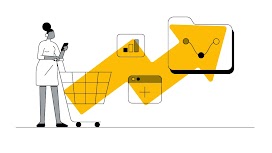 A Black woman shops for groceries while analytics track her customer lifetime value.