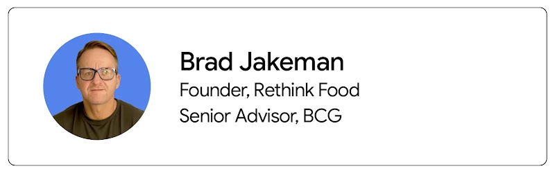 Brad Jakeman, founder of Rethink Food and a BGC senior advisor, appears from the shoulders up. Jakeman has medium hair, light skin, and wears glasses and a black shirt.