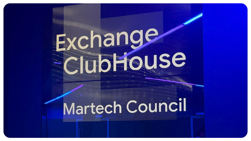 Imagem com a identidade visual do evento Exchange ClubHouse,  para a primeira edição (volume 1) do Martech Council.