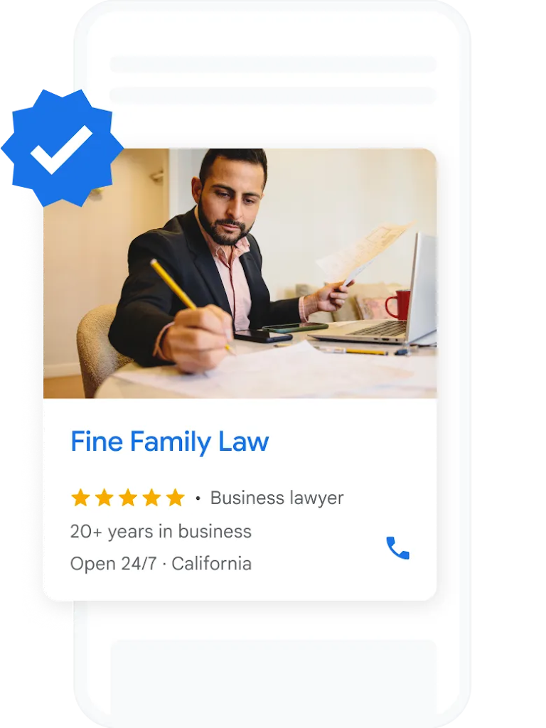 A local ad for a family law office, which includes a button to schedule a visit.