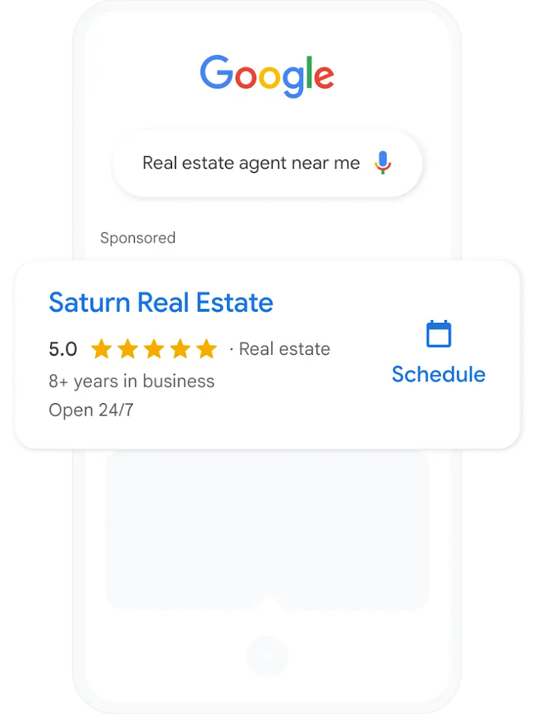 A search query and local services ad for realtors nearby.  