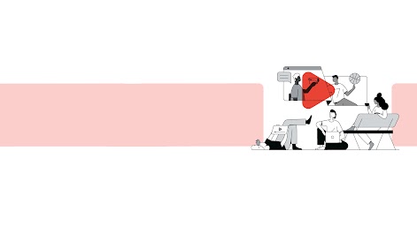 Três pessoas, sentadas em diferentes posições, assistem a conteúdo esportivo em variadas telas. Em uma tela maior, acima delas, um rapaz filma e fala com um jogador de basquete. Sobre eles, o ícone do YouTube em vermelho.