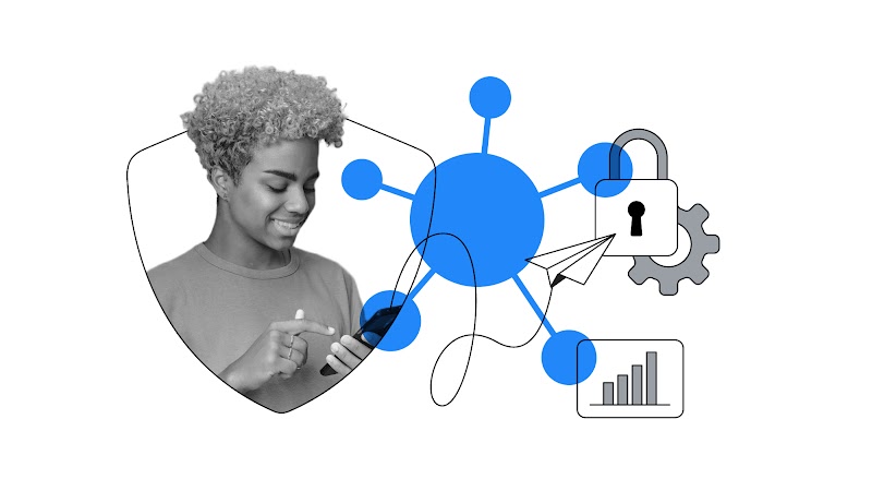 Ponto de exclamação e desenho de pontos conectados um no outro. 81% das pessoas dizem ter ficado mais preocupadas com a forma como as empresas estão usando suas informações.