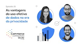 Nilton Ribeiro, especialista de Soluções, Fernanda Jordão, gerente de Parceiros e Agências, e Rod Carvalho, líder de Produtos, todos do Google, em retratos dos ombros para cima. Os homens usam barba e óculos e Fernanda tem os cabelos lisos.