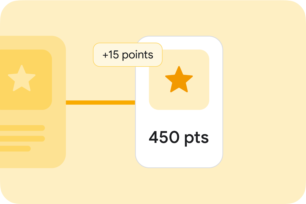 Google ads interface showing a completed goal and rewards points. Illustration.