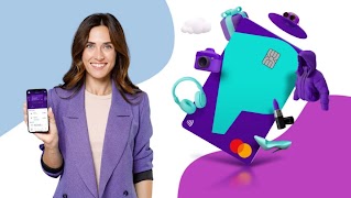  Image of woman holding a device with a Param app open in front of a background image of a param card with icons  of accessories around