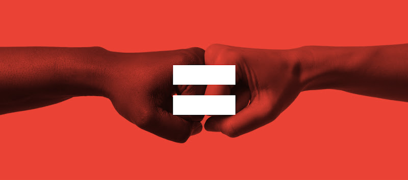 An equal sign overlaying two people doing a fist bump, representing the successful efforts people take to work together to reduce inequality during the pandemic