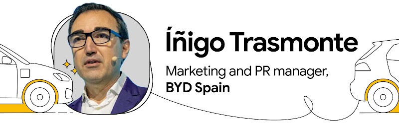  Íñigo Trasmonte, marketing and PR manager, BYD Spain, with an illustration of a car