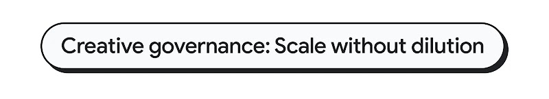 Capsule-shaped text banner reads, Creative governance: Scale without dilution