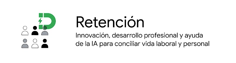 Imagen junto al texto "Retención, Innovación, desarrollo profesional y ayuda de la IA para conciliar vida laboral y personal".