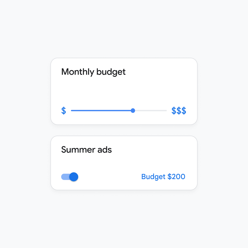 Ui showing the adjustable monthly budget control and UI with the campaign category with a max budget toggle. 