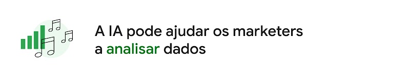 Ilustração de notas musicais em torno de um gráfico de barras, com o cabeçalho “A IA pode ajudar os profissionais de marketing a analisar dados”.