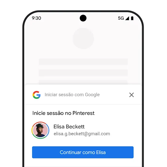 Telemóvel a mostrar a IU de início de sessão da Google.