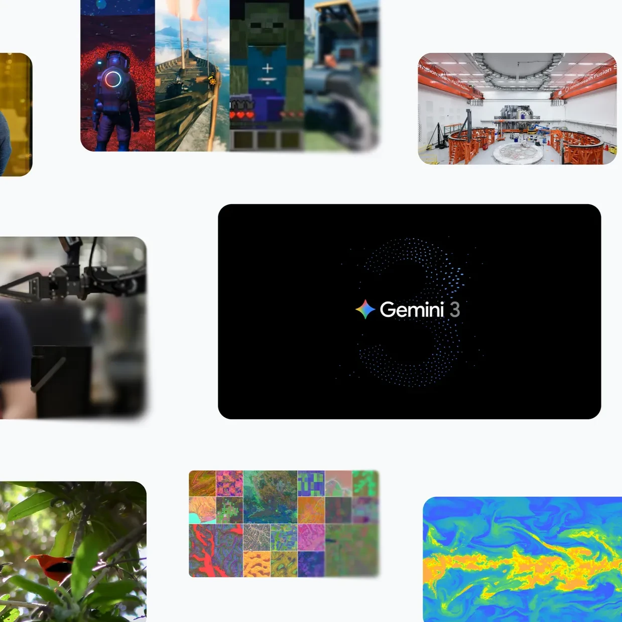 The image depicts a visual collage or mosaic of multiple different images, with one image in the center that is black and displays the text