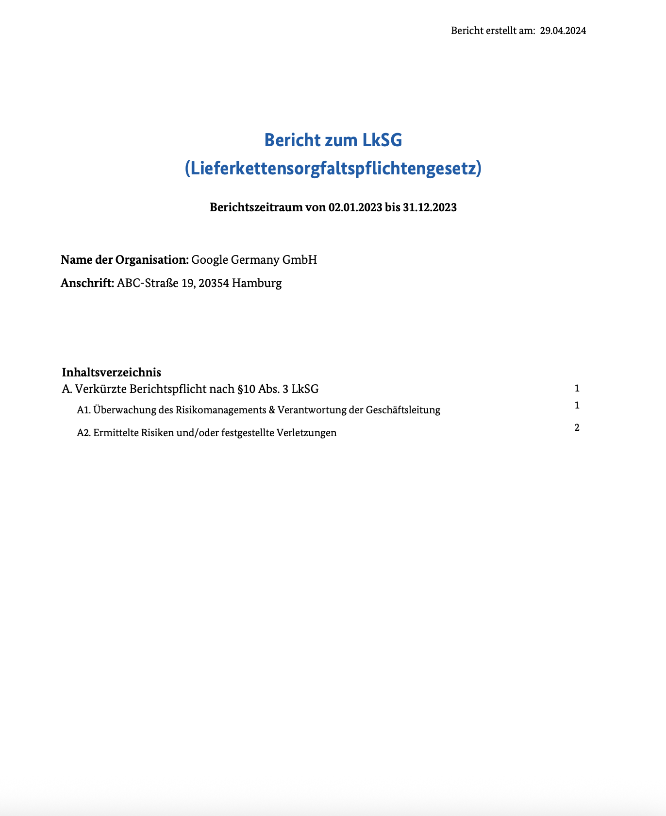 Bericht von Google Germany GmbH gemäß dem deutschen Lieferkettensorgfaltspflichtengesetz (LkSG)