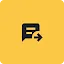 A minimalist black icon on a yellow square background with rounded corners. The icon features a speech bubble containing two horizontal lines, with an arrow pointing rightward out of the bottom corner. This visual represents prompt injection attacks and the extraction of information from a large language model.