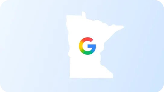 Google logo over the outline of Minnesota