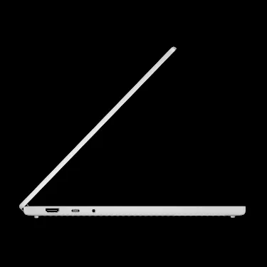 Googlebook laptop open, ultra-thin side profile.