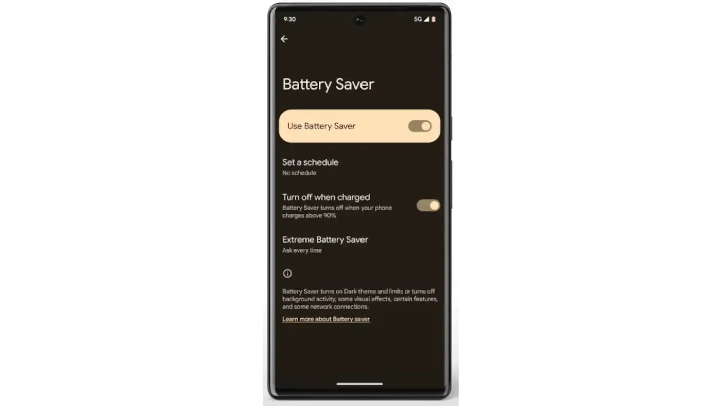 Battery saver mode on an Android device