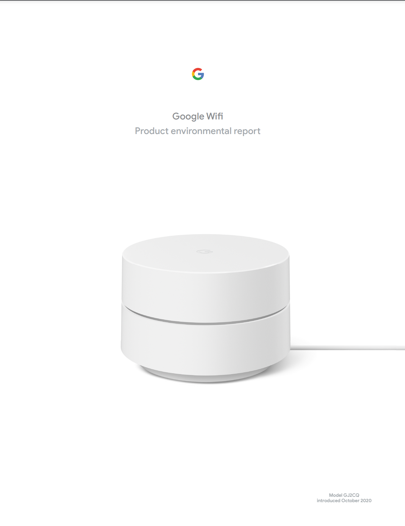 Cover image of the Google Wifi 2020 Product Environmental Report