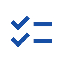 A blue checklist icon representing a completed task list, review process, or survey results.