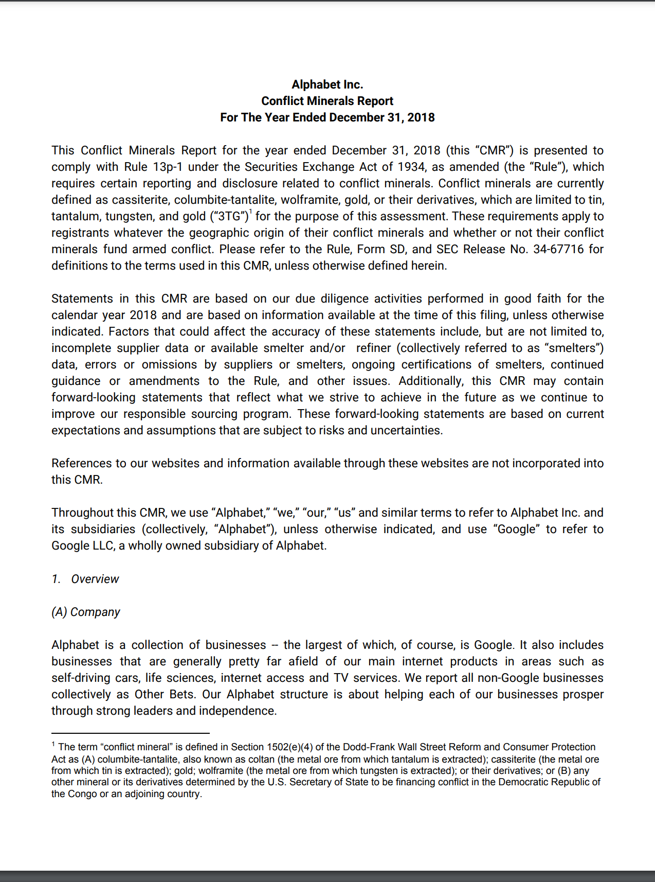 Cover image of Alphabet's 2018 Conflict Minerals Report