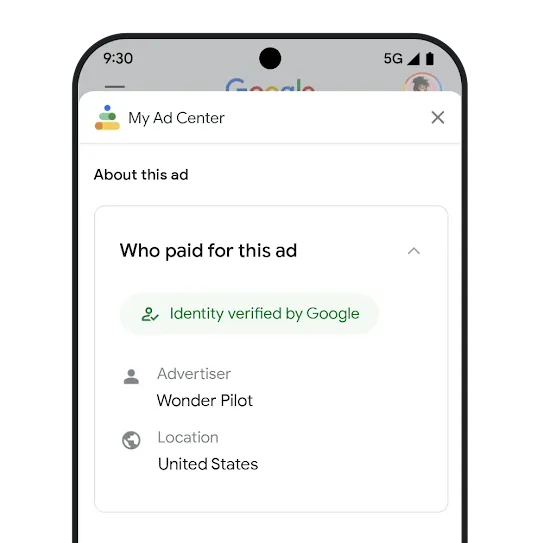Mock-up of "Who paid for this ad" page within My Ad Centre. 