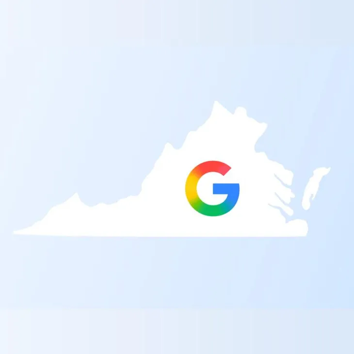 The shape of the state of Virginia on a light blue background