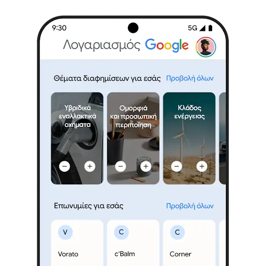 Σελίδα hub του Κέντρου διαφημίσεών μου με στοιχεία ελέγχου για προσαρμογή της διαφημιστικής εμπειρίας.