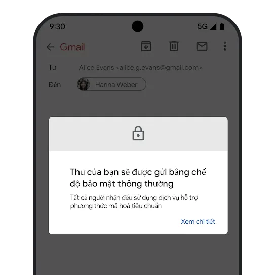 Hình ảnh minh hoạ tính năng mã hoá email trong Gmail