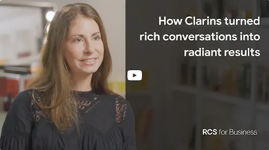 An image of a woman with the tagline “How Clarins turned rich conversations into radiant results”.