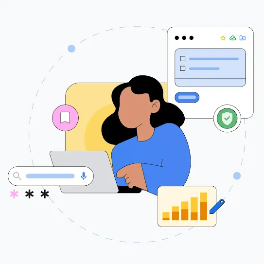 Decorative illustration of individual using a computer
