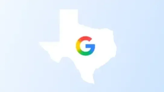 Texas state outline with Google G logo